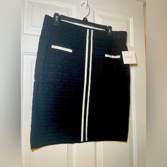 Ellen Tracy Dresses & Skirts - Ellen Tracy Womans Black/White Knit Pencil Skirt Large Textured Basket Weave NWT